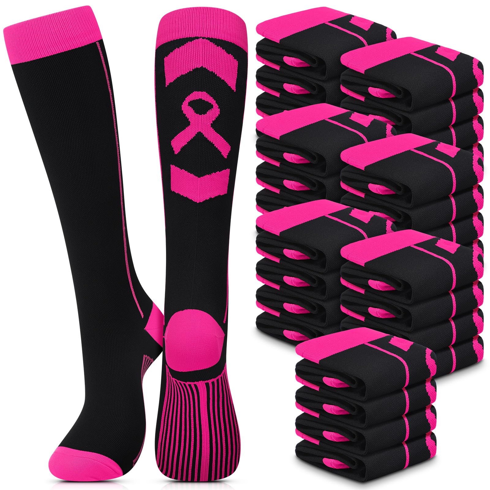 12 Pairs Breast Cancer Awareness Socks Women Pink Ribbon